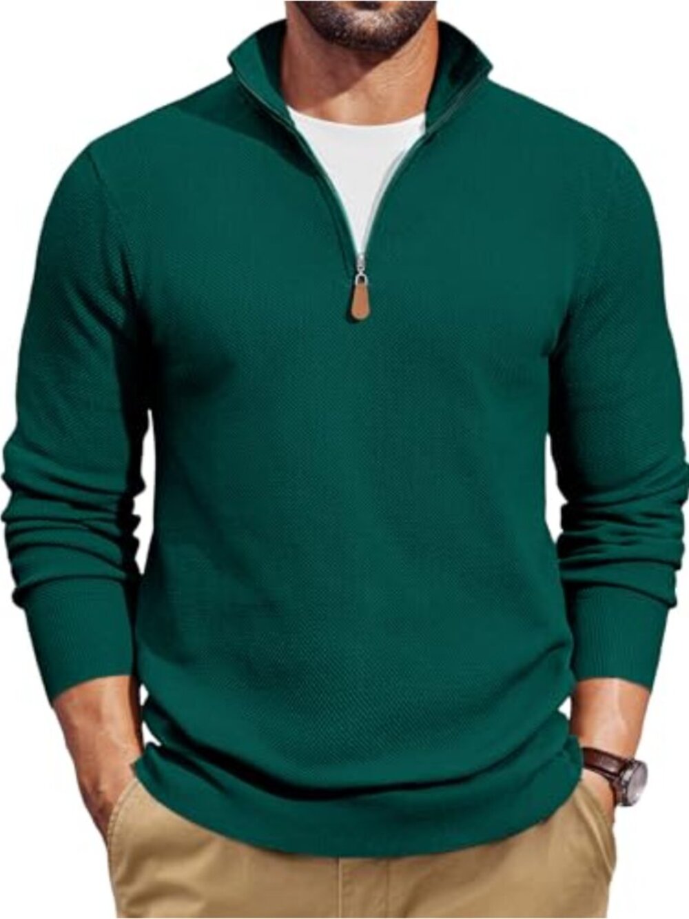 Quarter Zip Pullover Long Sleeve Textured Knit Sweater Mock Neck
